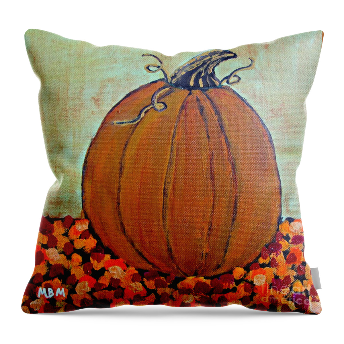Pumpkin Throw Pillow featuring the painting Fall Pumpkin by Mary Mirabal