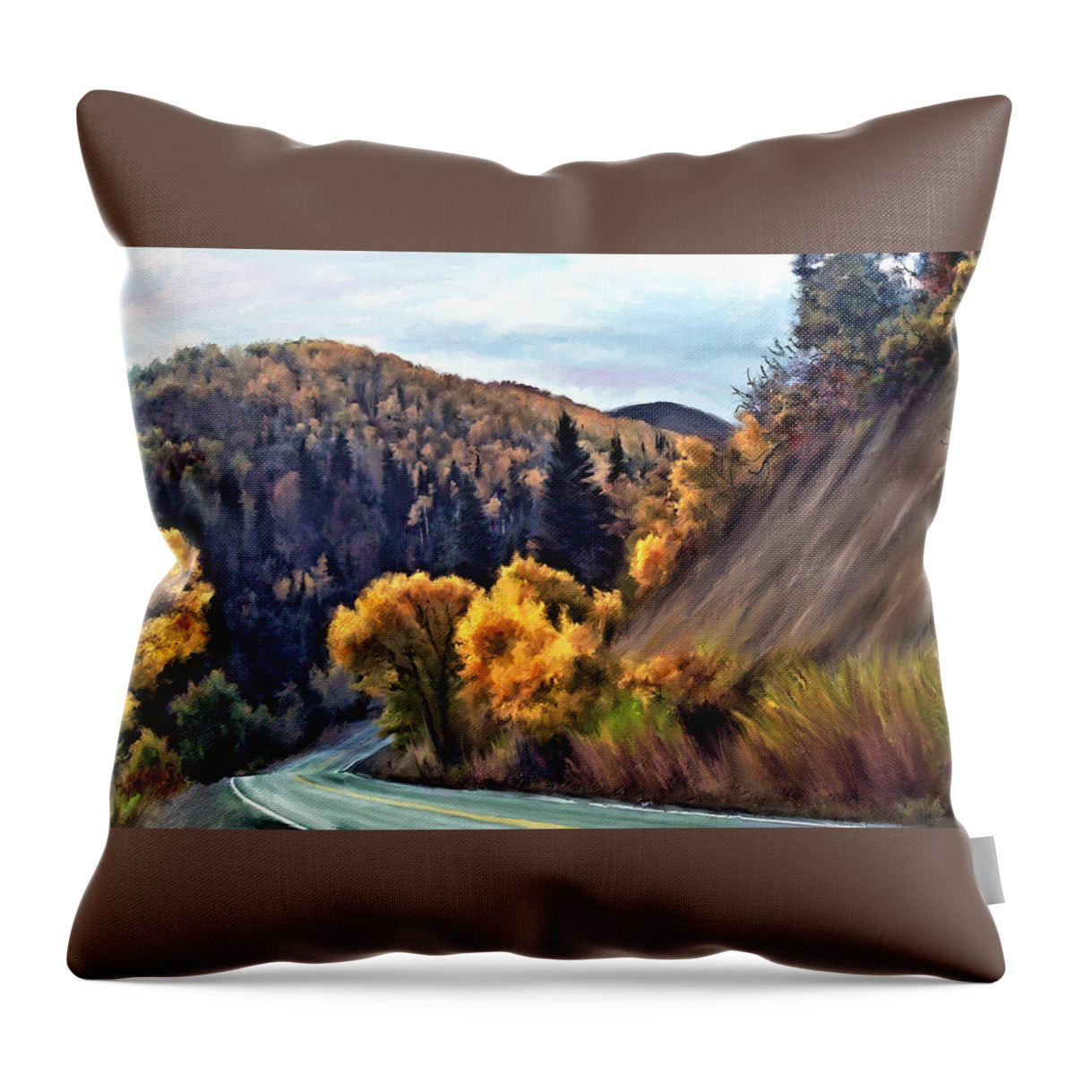 Landscape Throw Pillow featuring the painting Fall Road by Susan Kinney