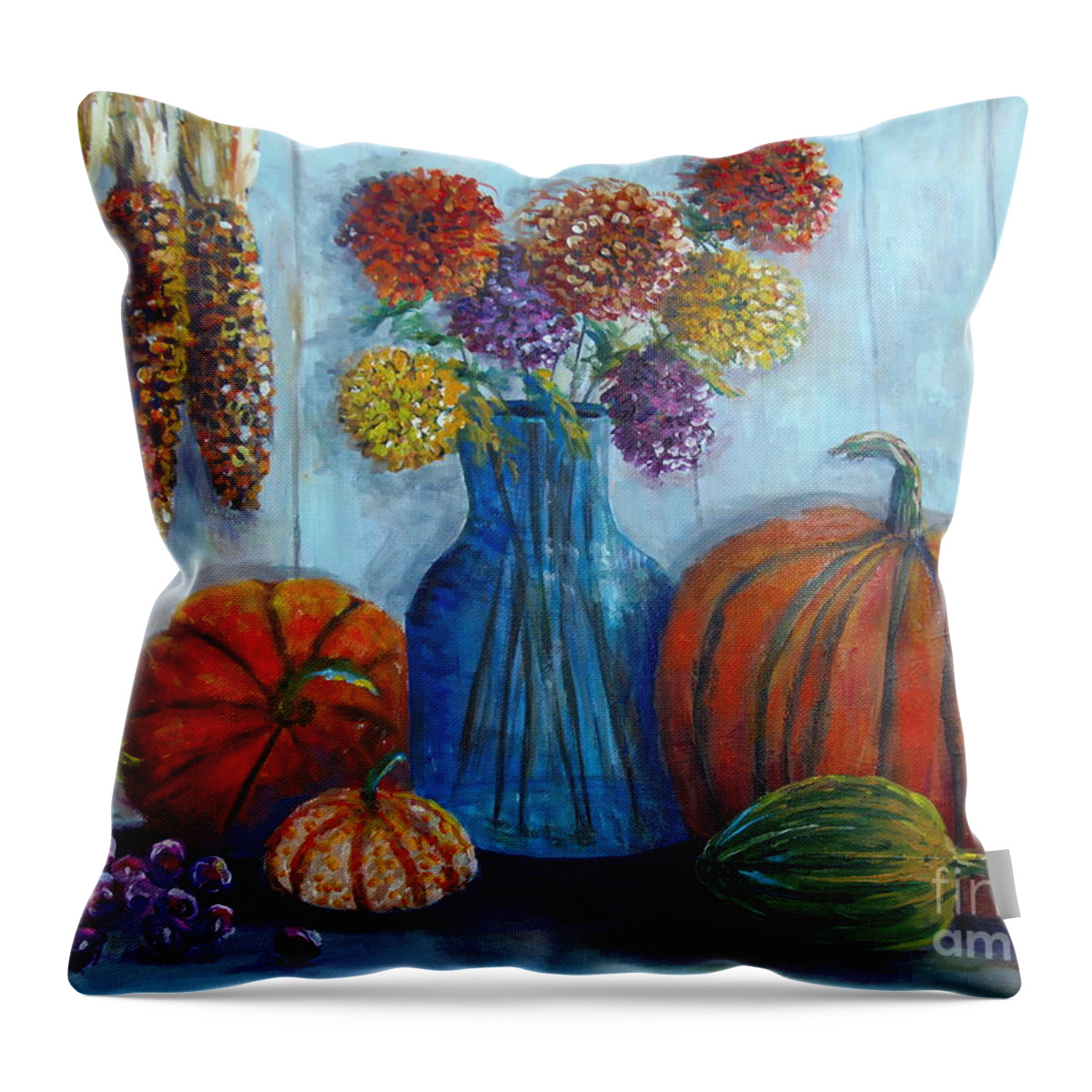 Fall Still Life Throw Pillow featuring the painting Autumn Still Life by Lou Ann Bagnall