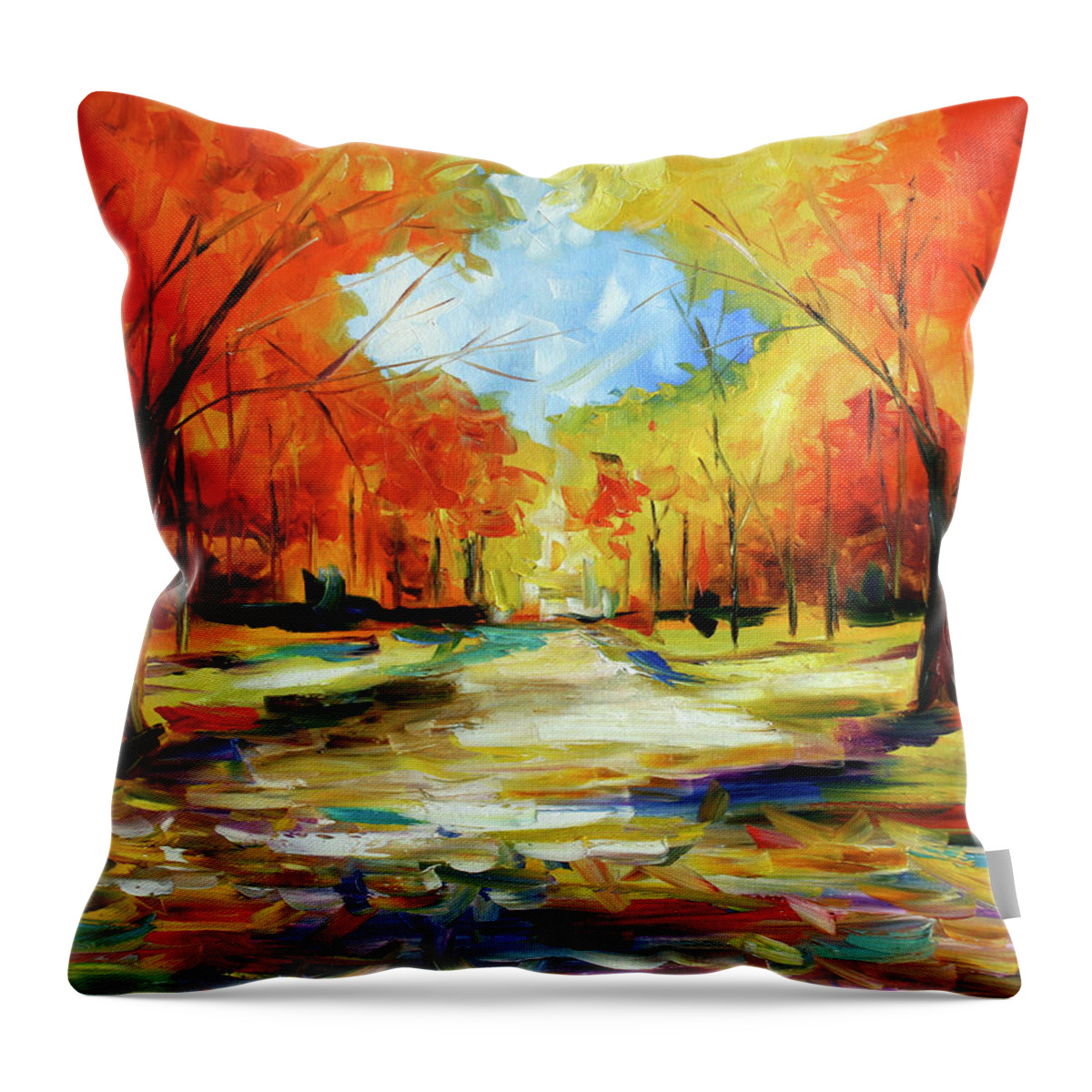 Landscape Painting Of Fall Trees Throw Pillow featuring the painting Fall Walk in the Trees by Laurie Pace