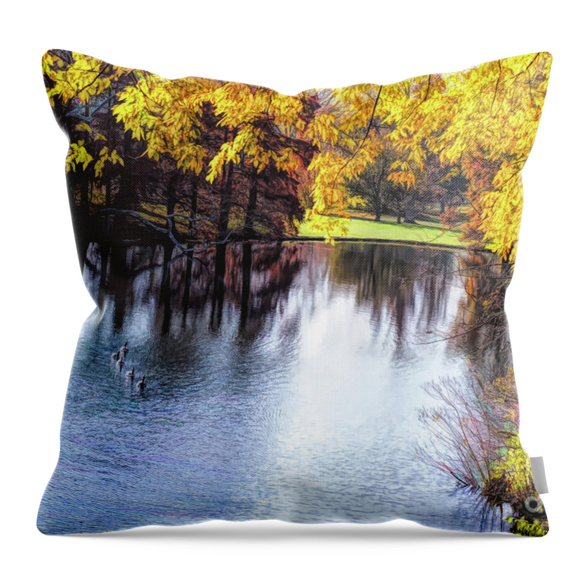 Leaf Throw Pillow featuring the digital art Fall Yellow Boarder by Ed Taylor