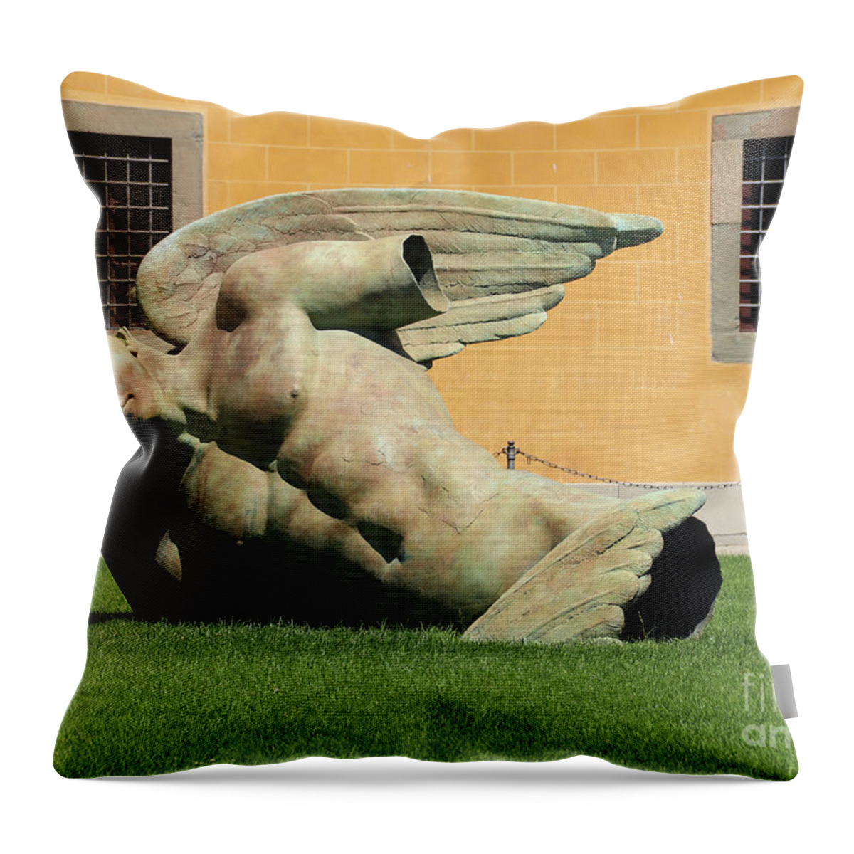 Pisa Throw Pillow featuring the photograph Fallen Angel Statue in Pisa 0013 by Jack Schultz