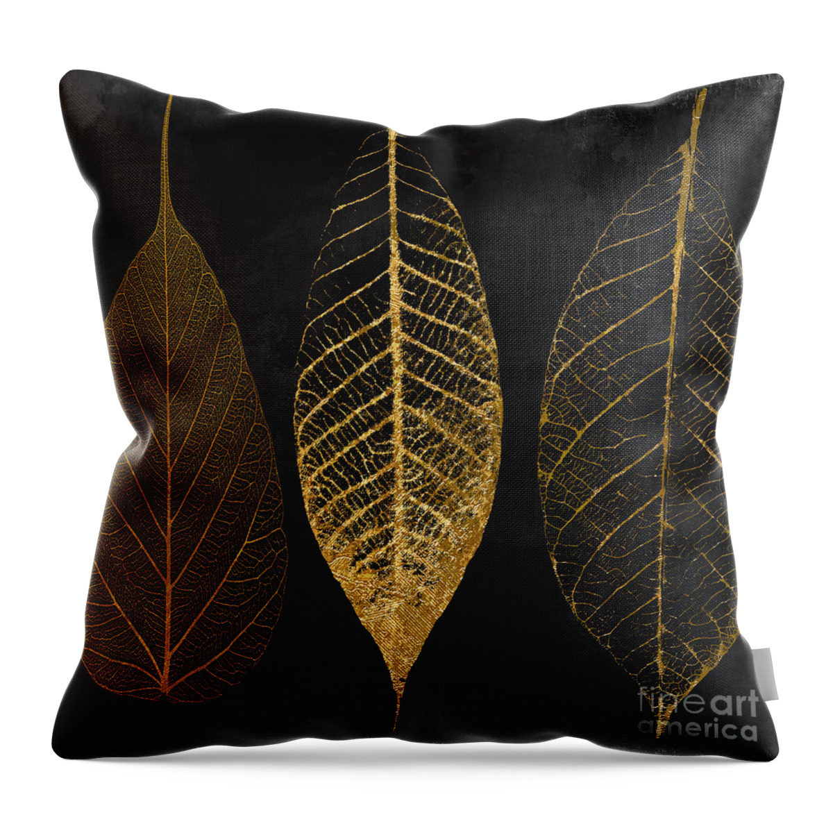 Leaf Throw Pillow featuring the painting Fallen Gold II Autumn Leaves by Mindy Sommers