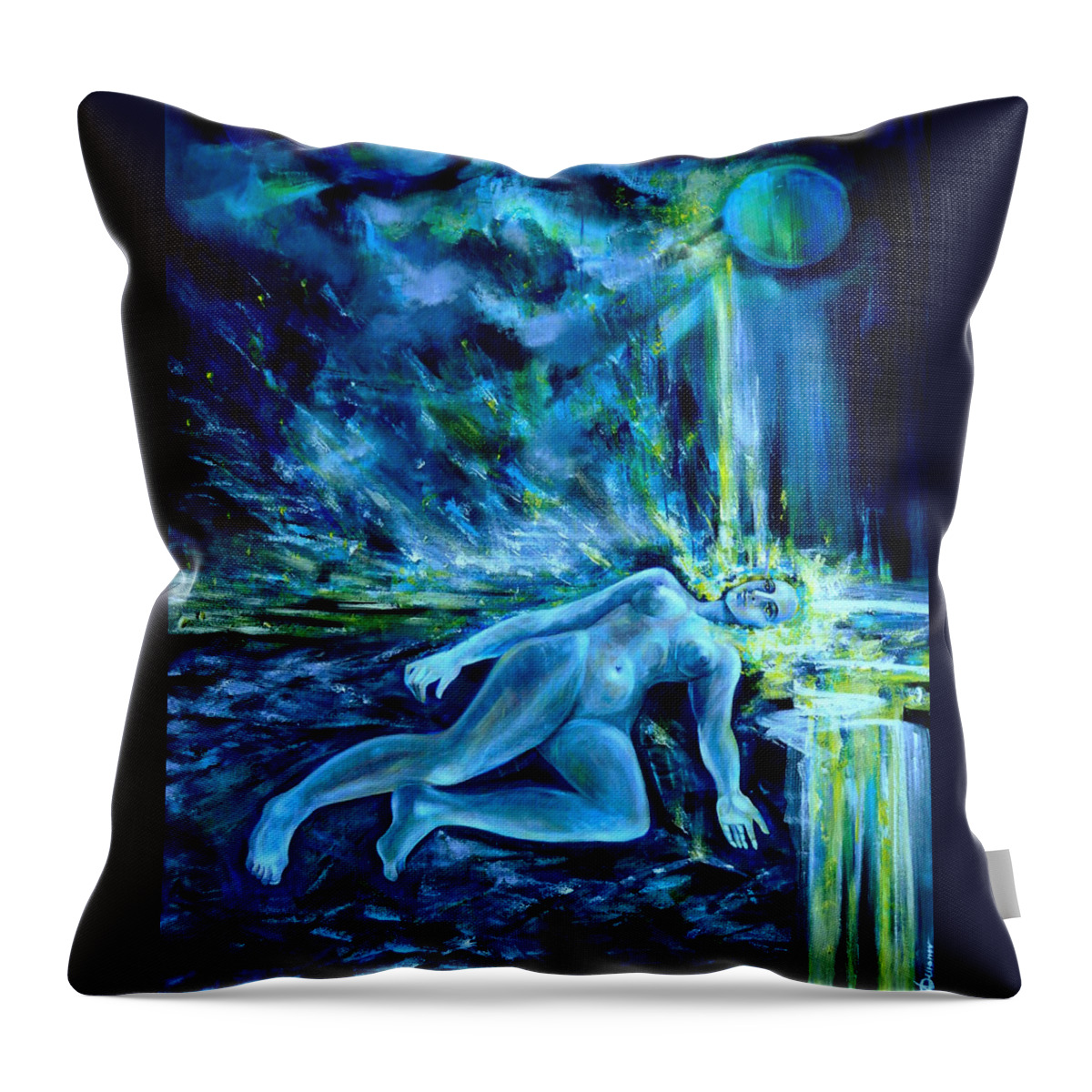 Fantasy Art Throw Pillow featuring the painting Fallen Star by Anna Duyunova
