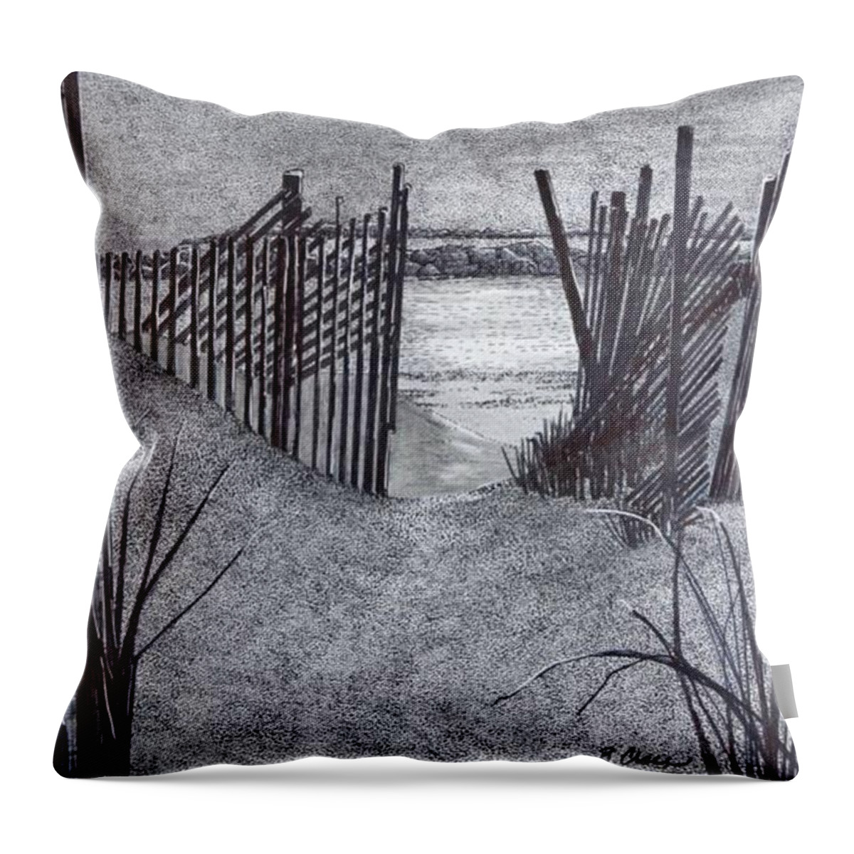 Pen And Ink Throw Pillow featuring the drawing Falling Fence by Betsy Carlson Cross