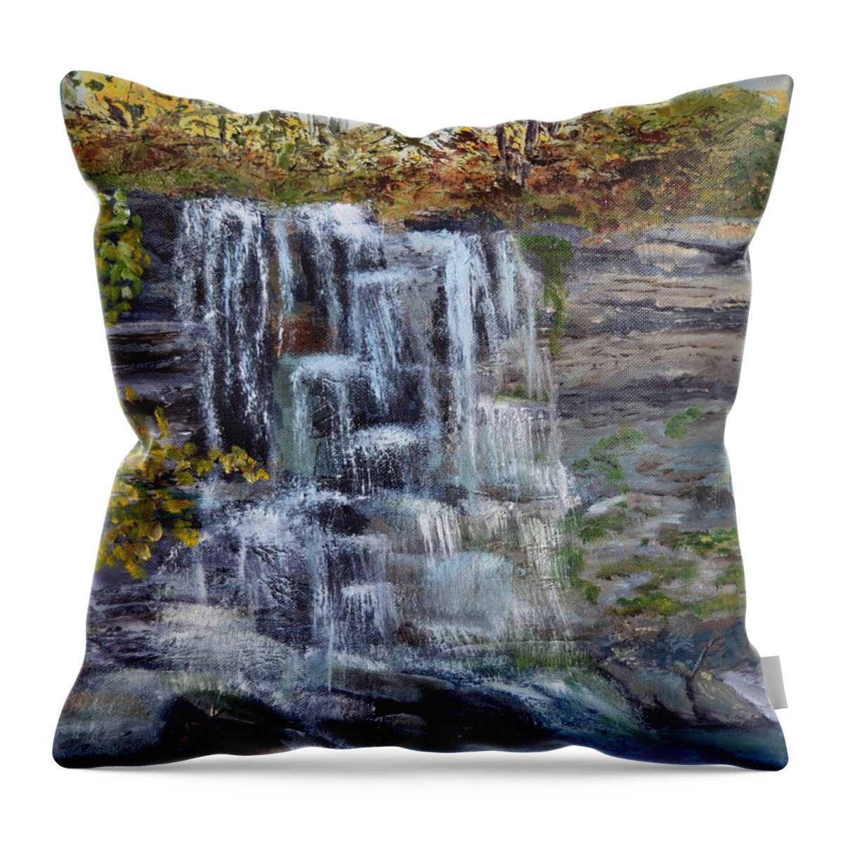 Rock Glen Throw Pillow featuring the painting Falls at Rock Glen by Peggy King