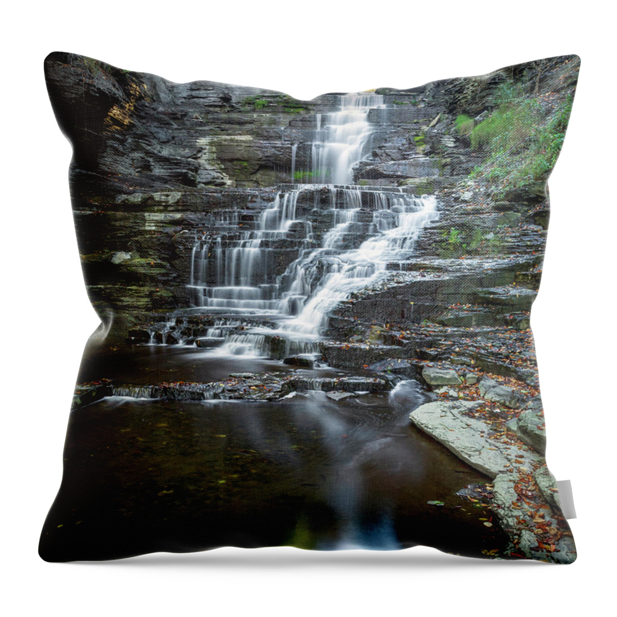 New York Throw Pillow featuring the photograph Falls Creek Gorge Trail Reflection by Karen Jorstad