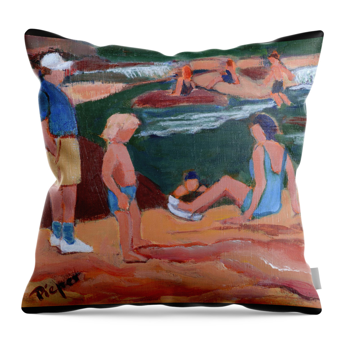 Slide Rock Arizona Throw Pillow featuring the painting Family at Slide Rock Park by Betty Pieper