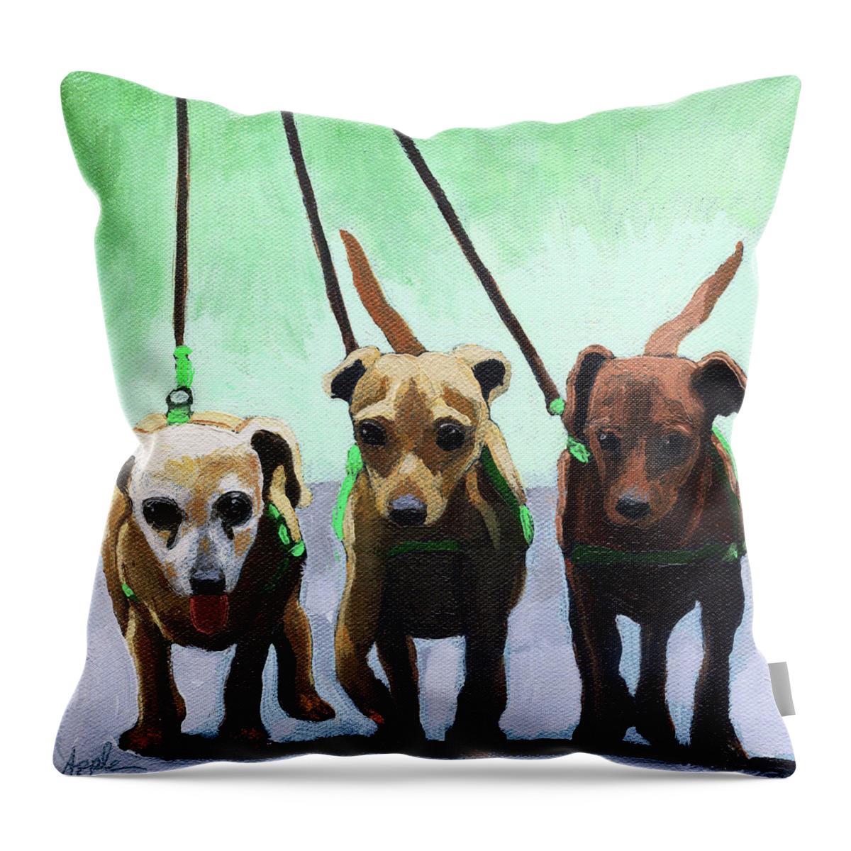 Chihuahua Throw Pillow featuring the painting Family Ties - chihuahuas dog painting by Linda Apple