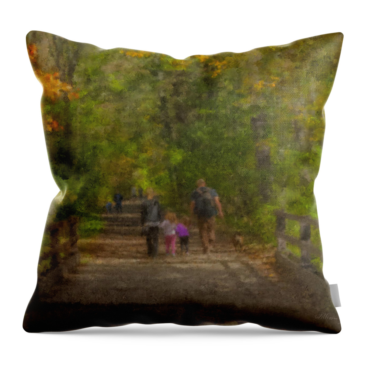 Mother Throw Pillow featuring the painting Family Walk at Borderland by Bill McEntee