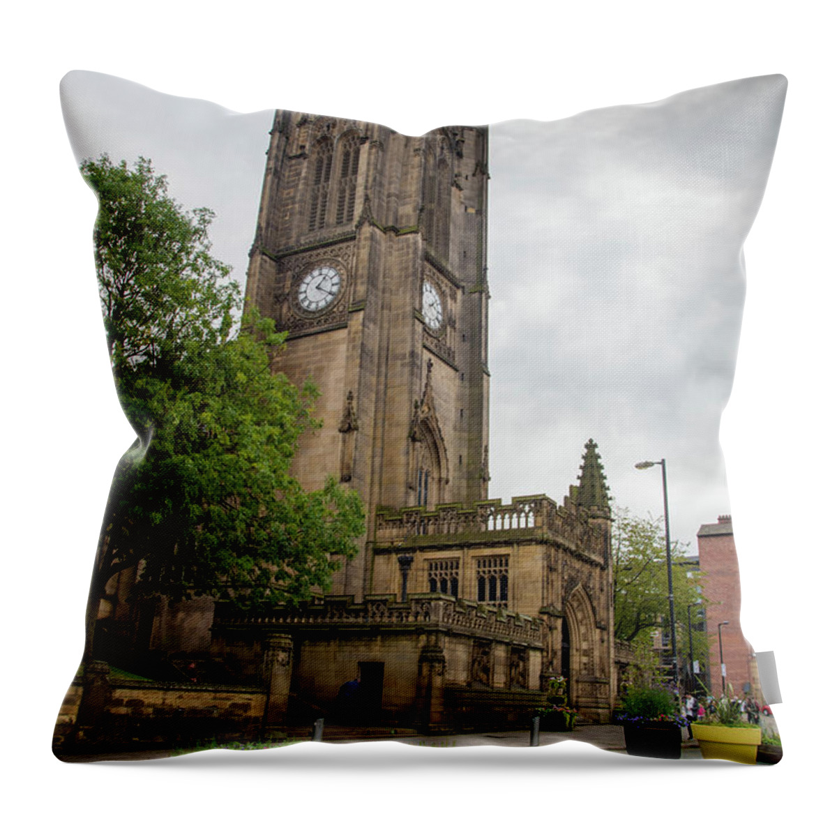 Cathedral Throw Pillow featuring the photograph Famous cathedral of Manchester city in UK by Michalakis Ppalis