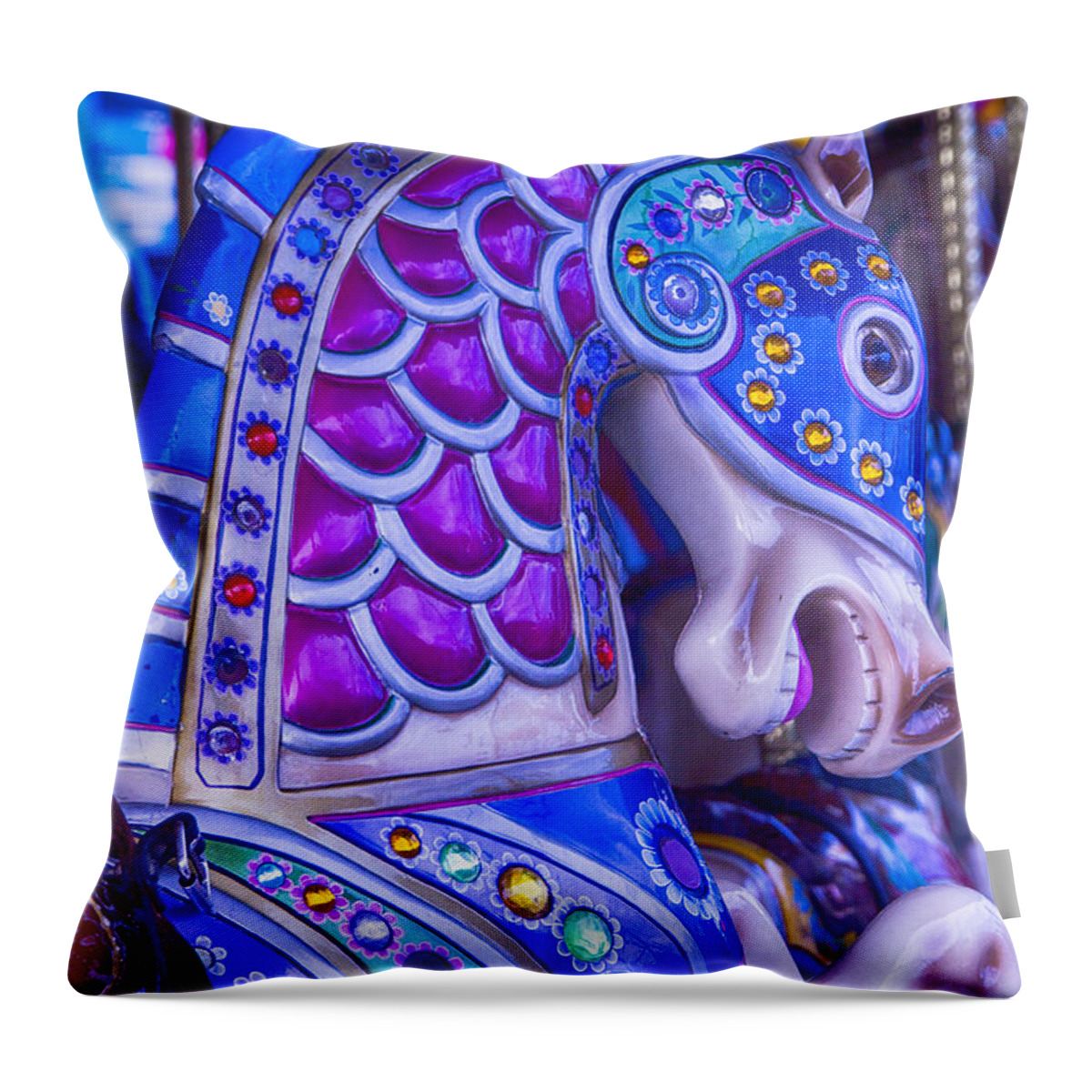 Wild Carrousel Horses Throw Pillow featuring the photograph Fancy Grand Carrousel Ride by Garry Gay