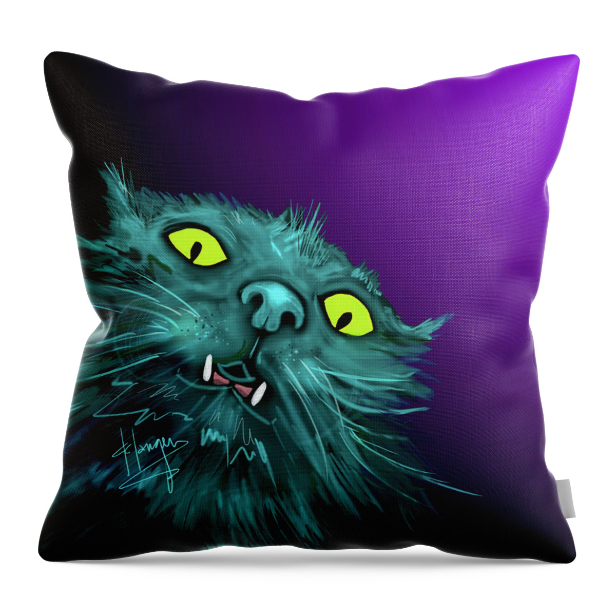 Fang Throw Pillow featuring the painting Fang DizzyCat by DC Langer