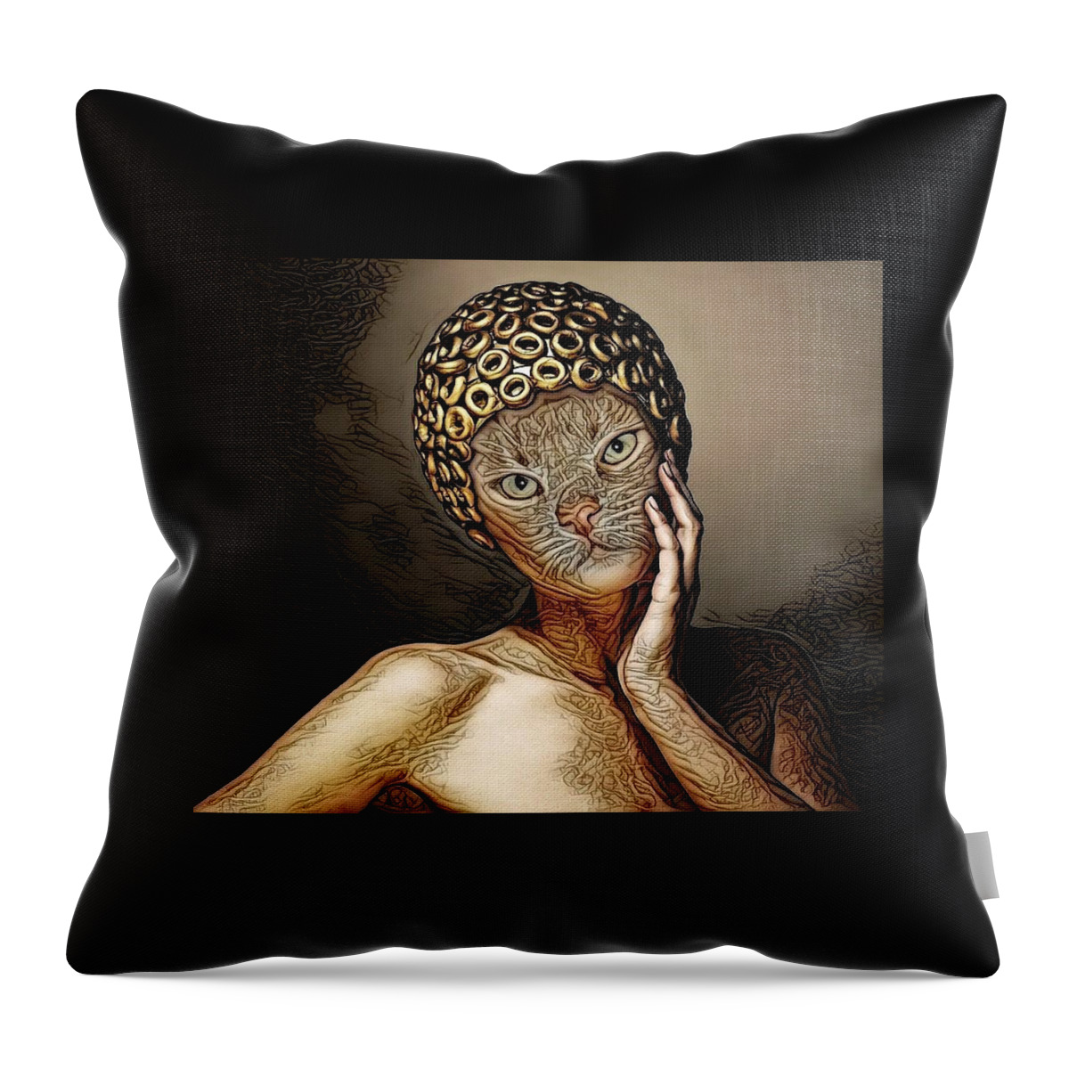 Digital Art Throw Pillow featuring the digital art Fantasy Cat Art 33 by Artful Oasis