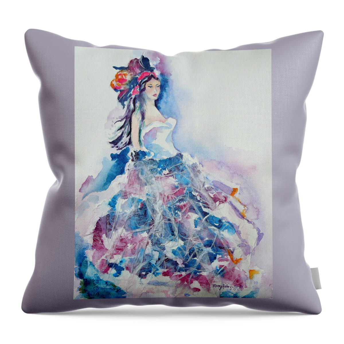 Watercolor Throw Pillow featuring the painting Fantasy Mist by Mary Haley-Rocks