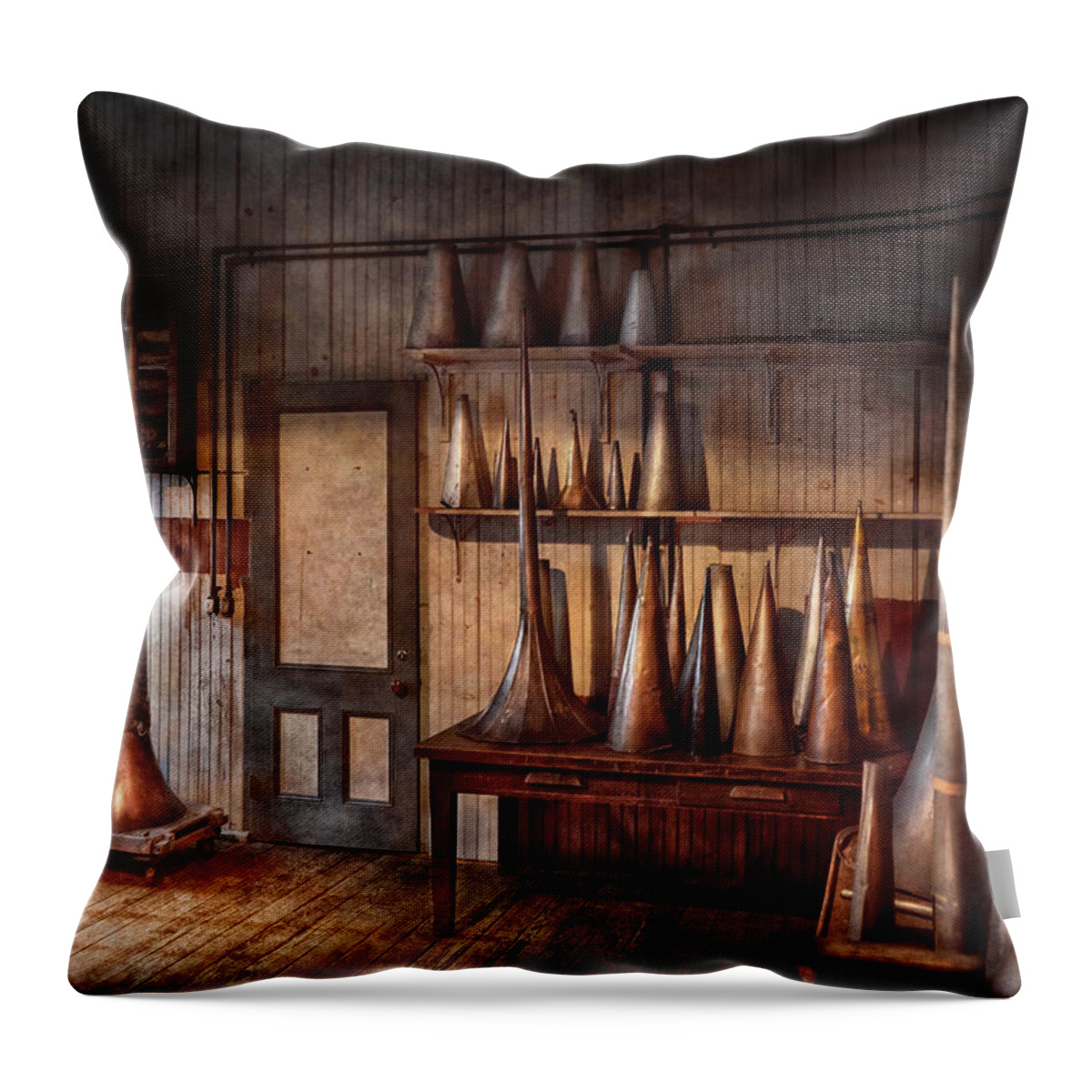 Hdr Throw Pillow featuring the photograph Fantasy - Wizard hat prototype lab by Mike Savad