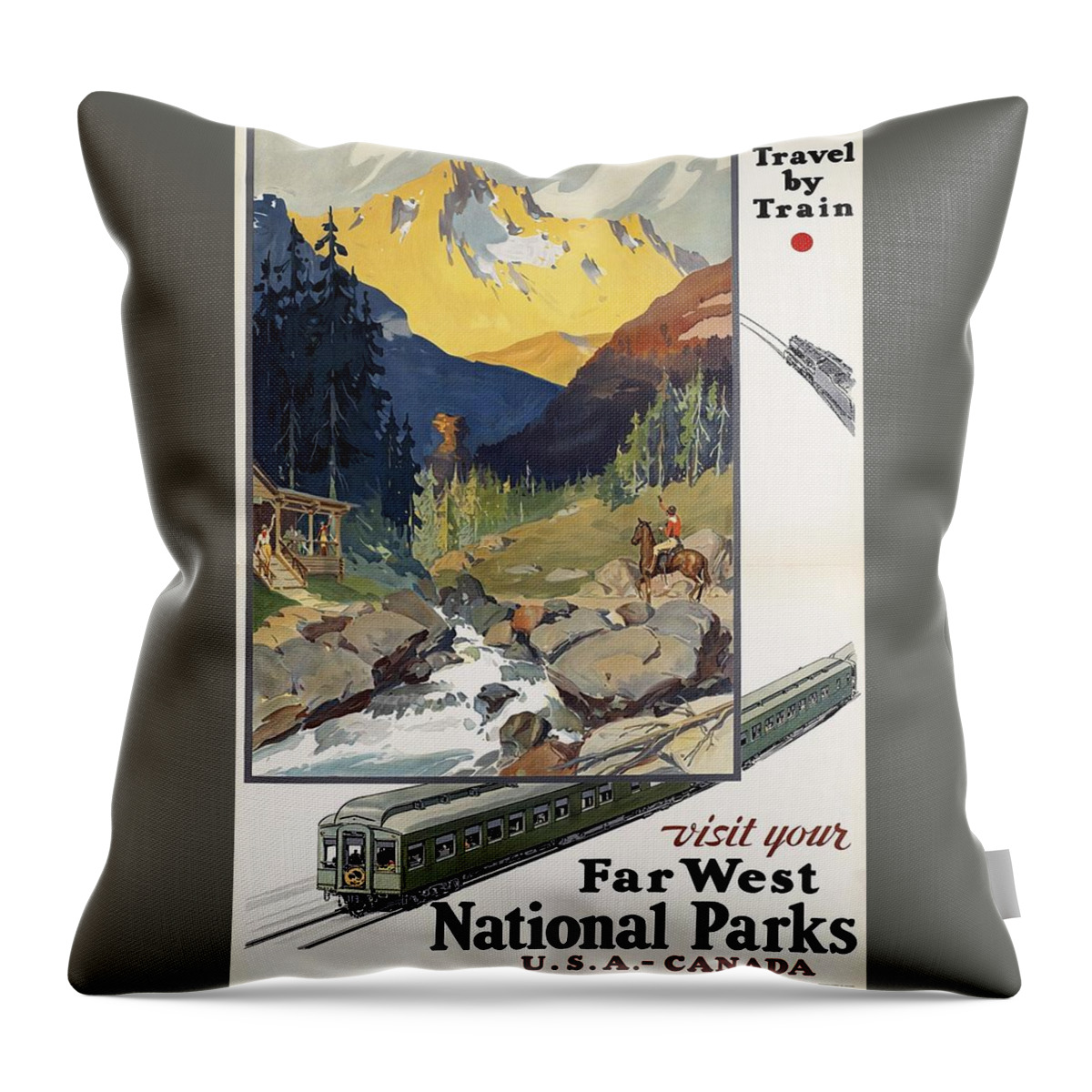 Far West National Parks Throw Pillow featuring the painting Far West National Parks - Vintage Travel Poster by Studio Grafiikka