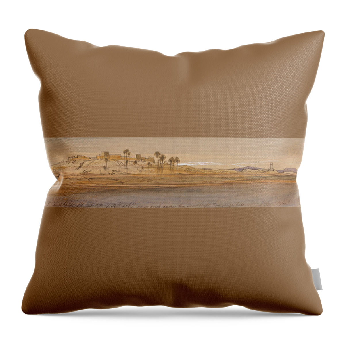 English Art Throw Pillow featuring the drawing Faras Westbank by Edward Lear