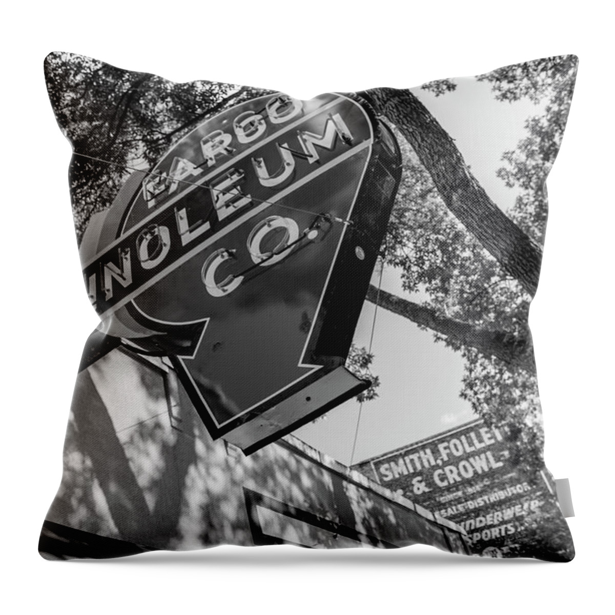 North Dakota Throw Pillow featuring the photograph Fargo Linoleum Company by John McGraw