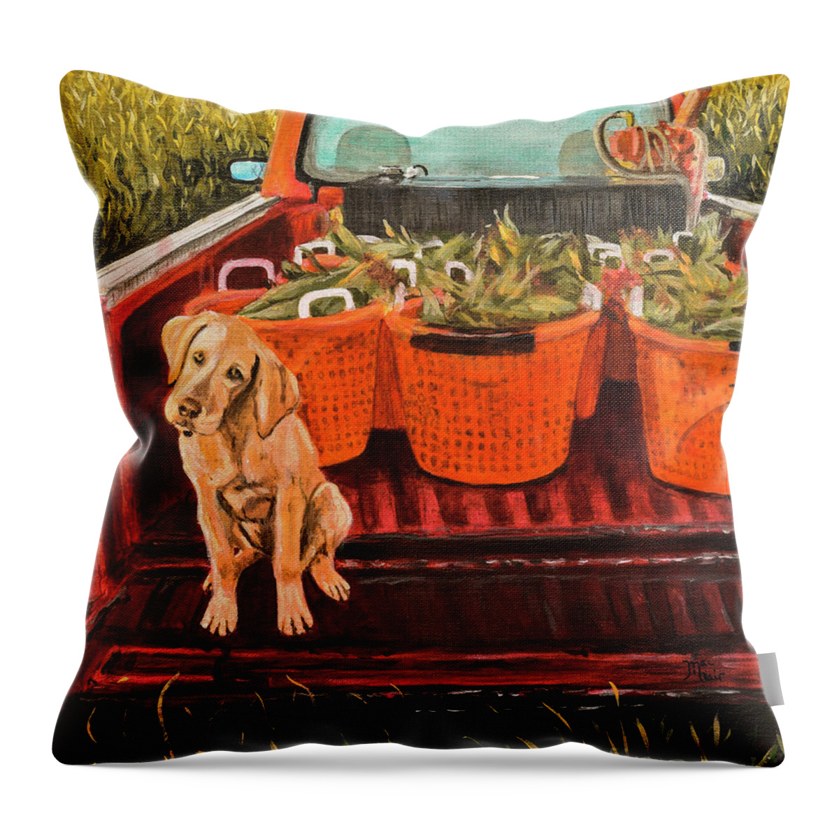 Dog Throw Pillow featuring the painting Farm Dog by Jackie MacNair