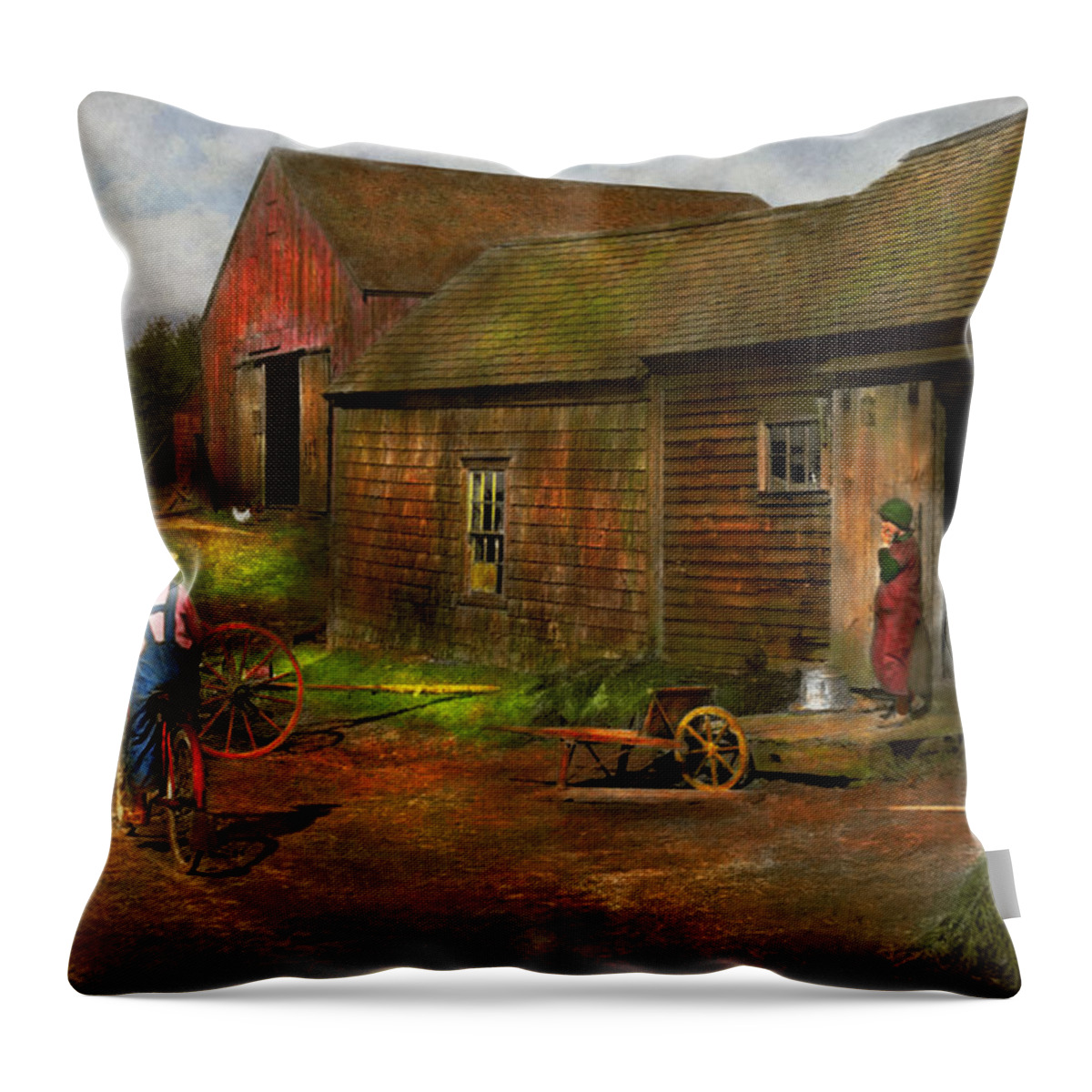 Country Throw Pillow featuring the photograph Farm - Life on the farm 1940s by Mike Savad