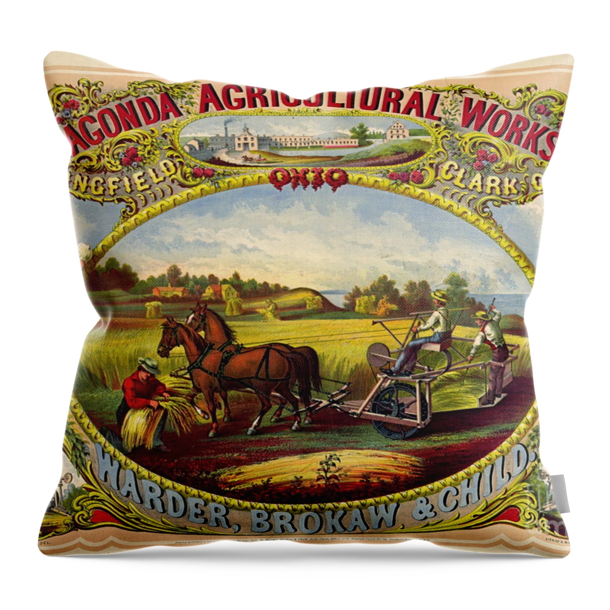 Farm Tools Advertisement 1859 Throw Pillow featuring the photograph Farm Tools Ad 1859 by Padre Art