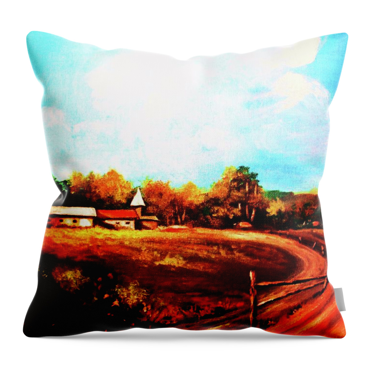 Farm House Throw Pillow featuring the painting Farmland in Autumn by Al Brown