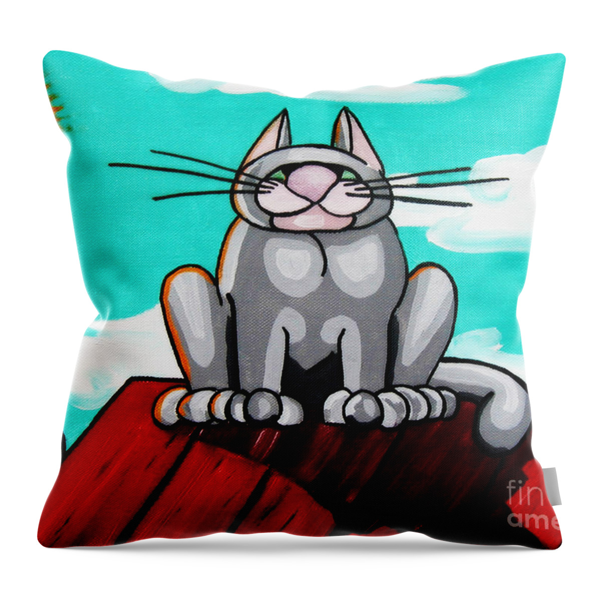 Cat On A Hot Tin Roof Throw Pillow featuring the painting Fat on a Hot Tin Roof by Laura Brightwood