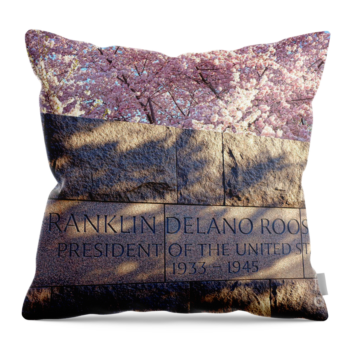 American Throw Pillow featuring the photograph FDR Memorial Marker in Washington D.C. by Olivier Le Queinec