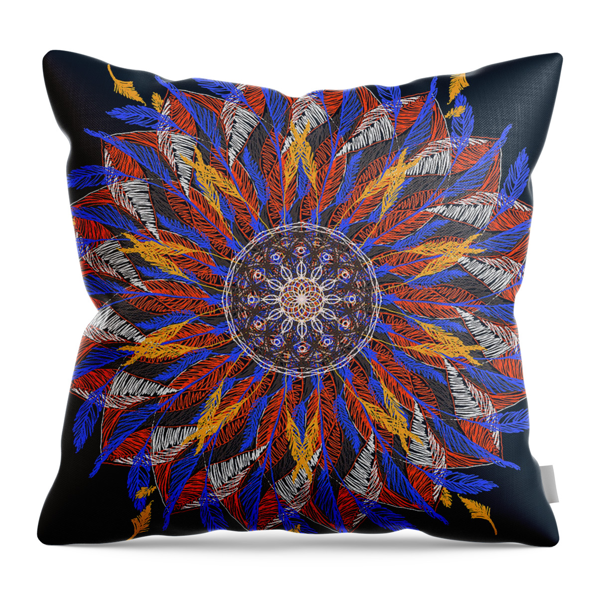 Art Throw Pillow featuring the digital art Feather Mandala IV by Ronda Broatch