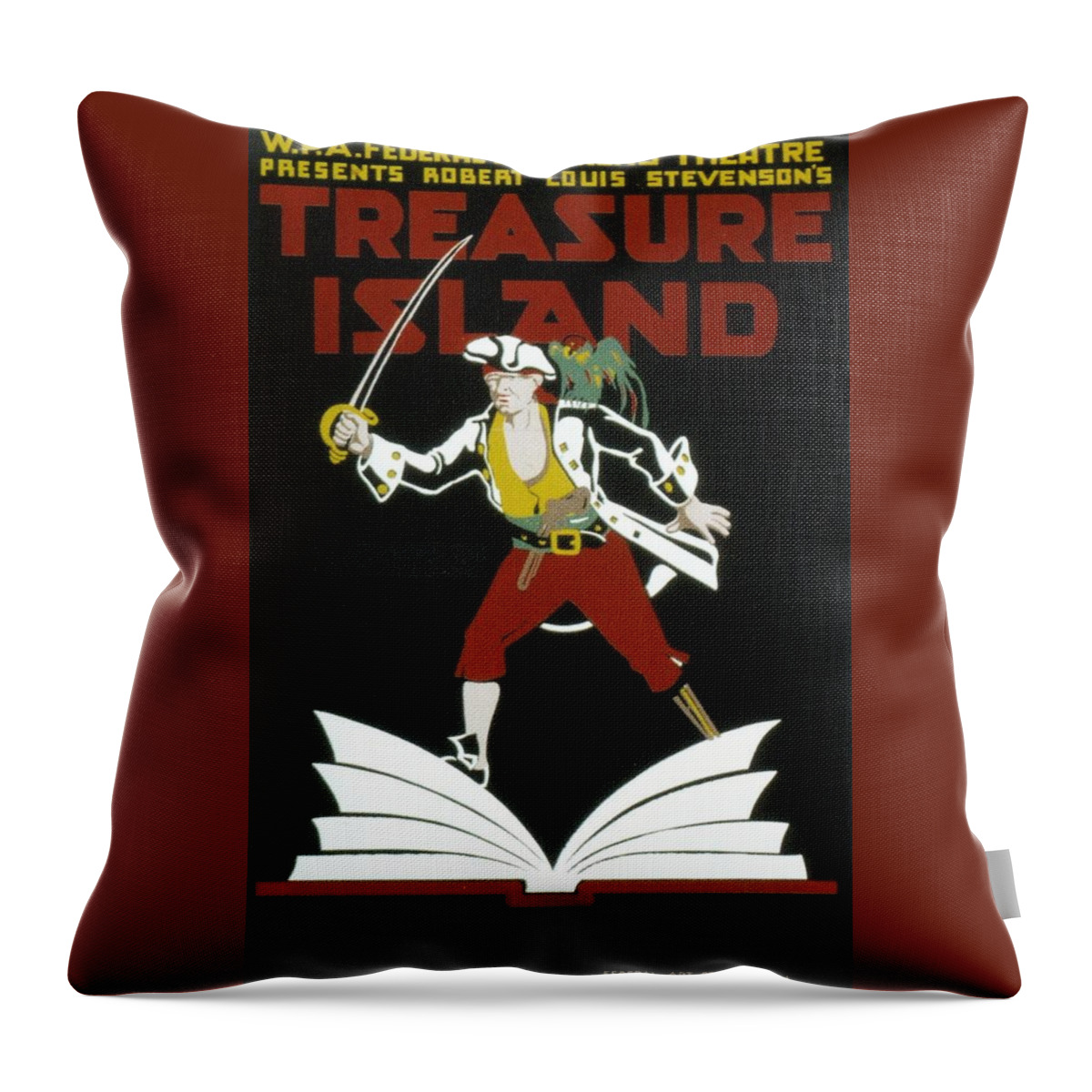 Treasure Island Throw Pillow featuring the mixed media Federal Children's Theatre - Treasure Island - Retro travel Poster - Vintage Poster by Studio Grafiikka