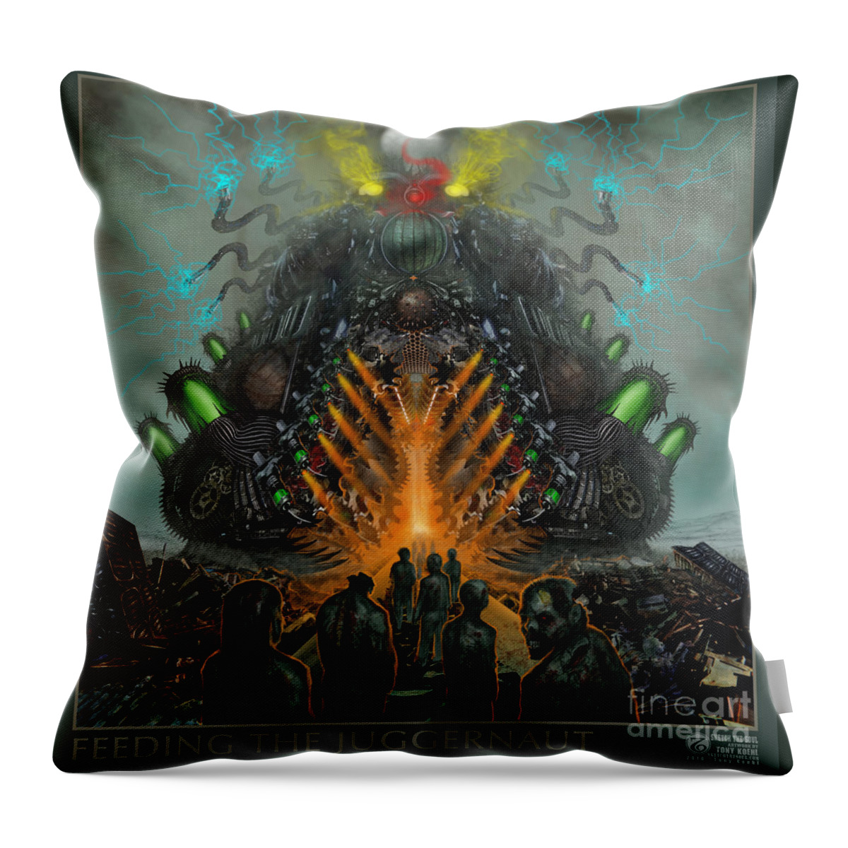Death Metal Throw Pillow featuring the digital art Feeding the Juggernaut by Tony Koehl