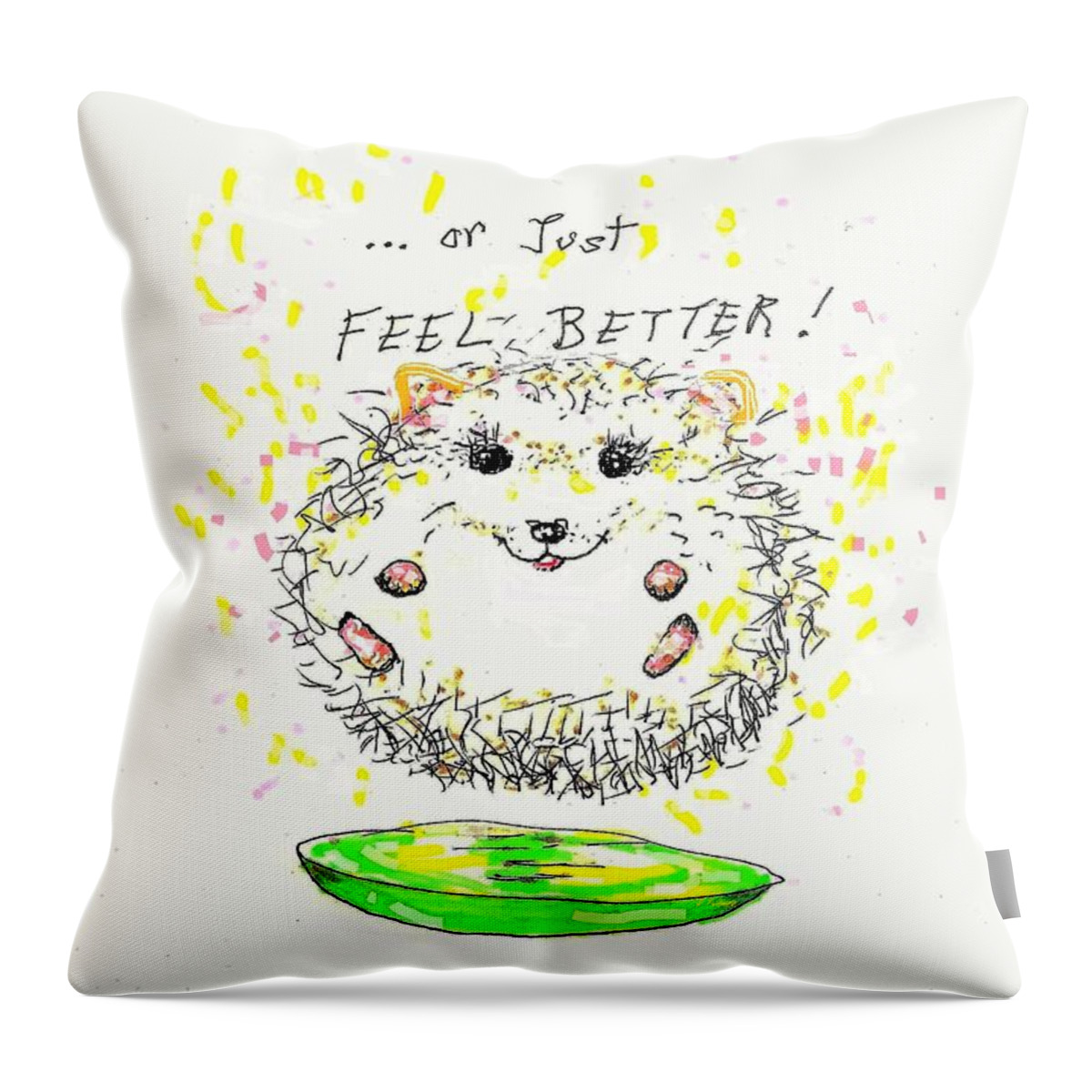 Hedgehog Throw Pillow featuring the drawing Feel Better by Denise F Fulmer