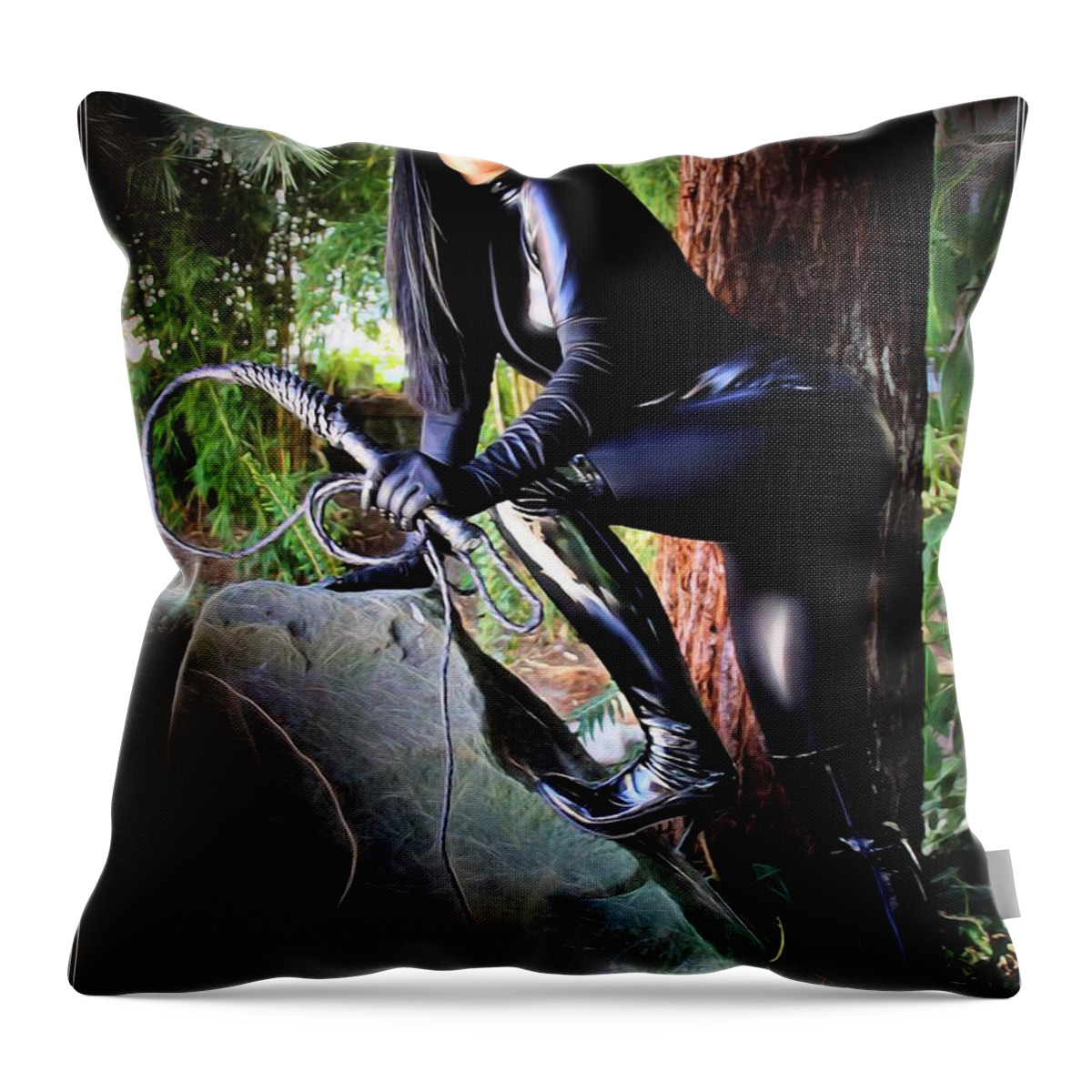 Fantasy Throw Pillow featuring the painting Feline Fatale On The Prowl by Jon Volden