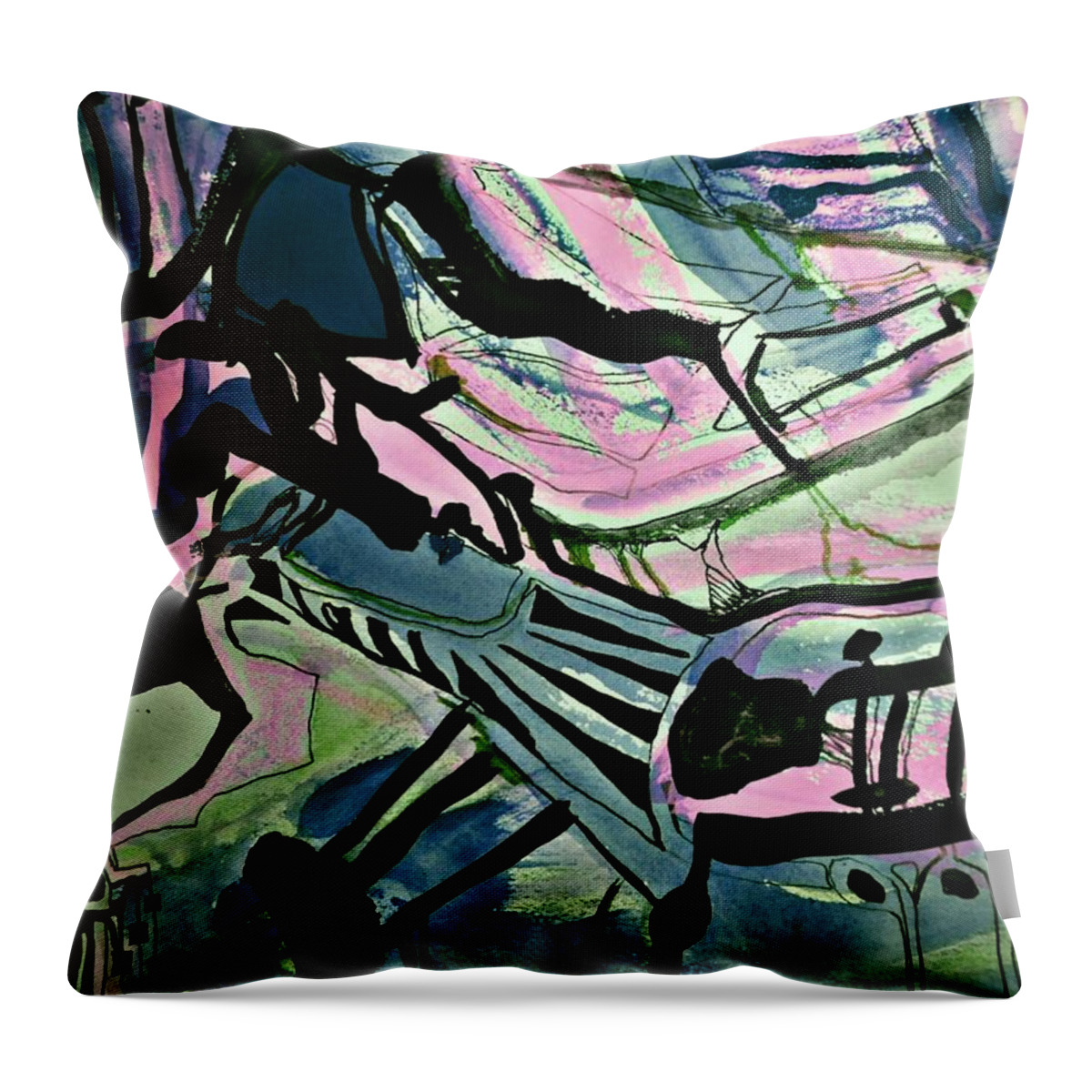 Katerina Stamatelos Art Throw Pillow featuring the painting Femme-Fatale-17 by Katerina Stamatelos