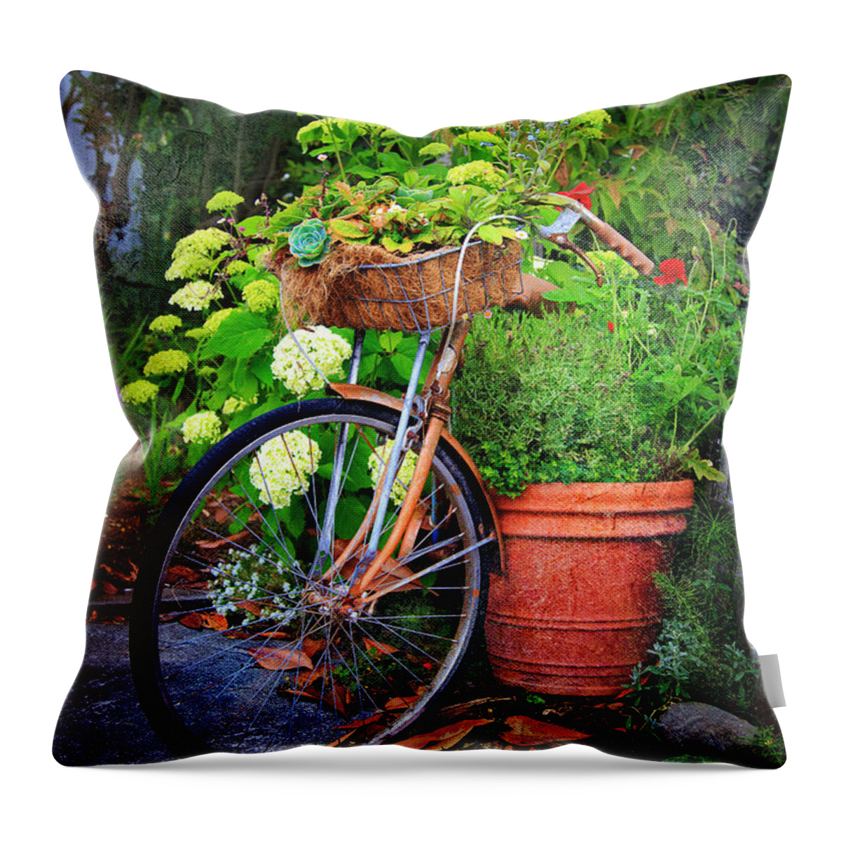 American Throw Pillow featuring the photograph Fern Dale Flower Bicycle by Craig J Satterlee
