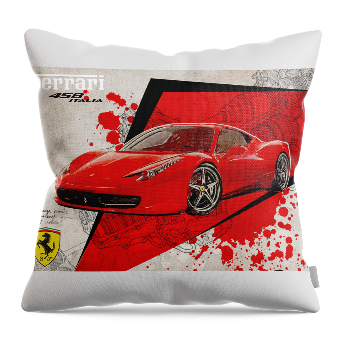 Ferrari Throw Pillow featuring the digital art Ferrari 458 Italia by Yurdaer Bes