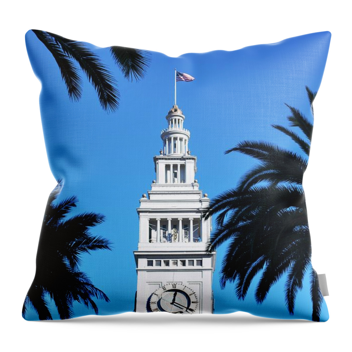 City Throw Pillow featuring the photograph Ferry Building and Palm Trees - San Francisco Embarcadero by Matt Quest