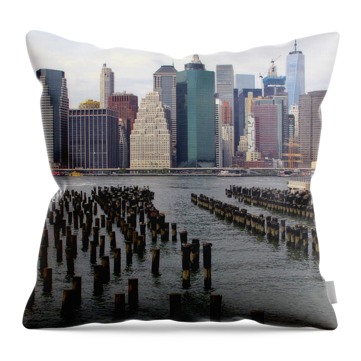 Ferry Hopping @ East River New York Throw Pillow featuring the photograph Ferry Hopping New York by Jim McCullaugh