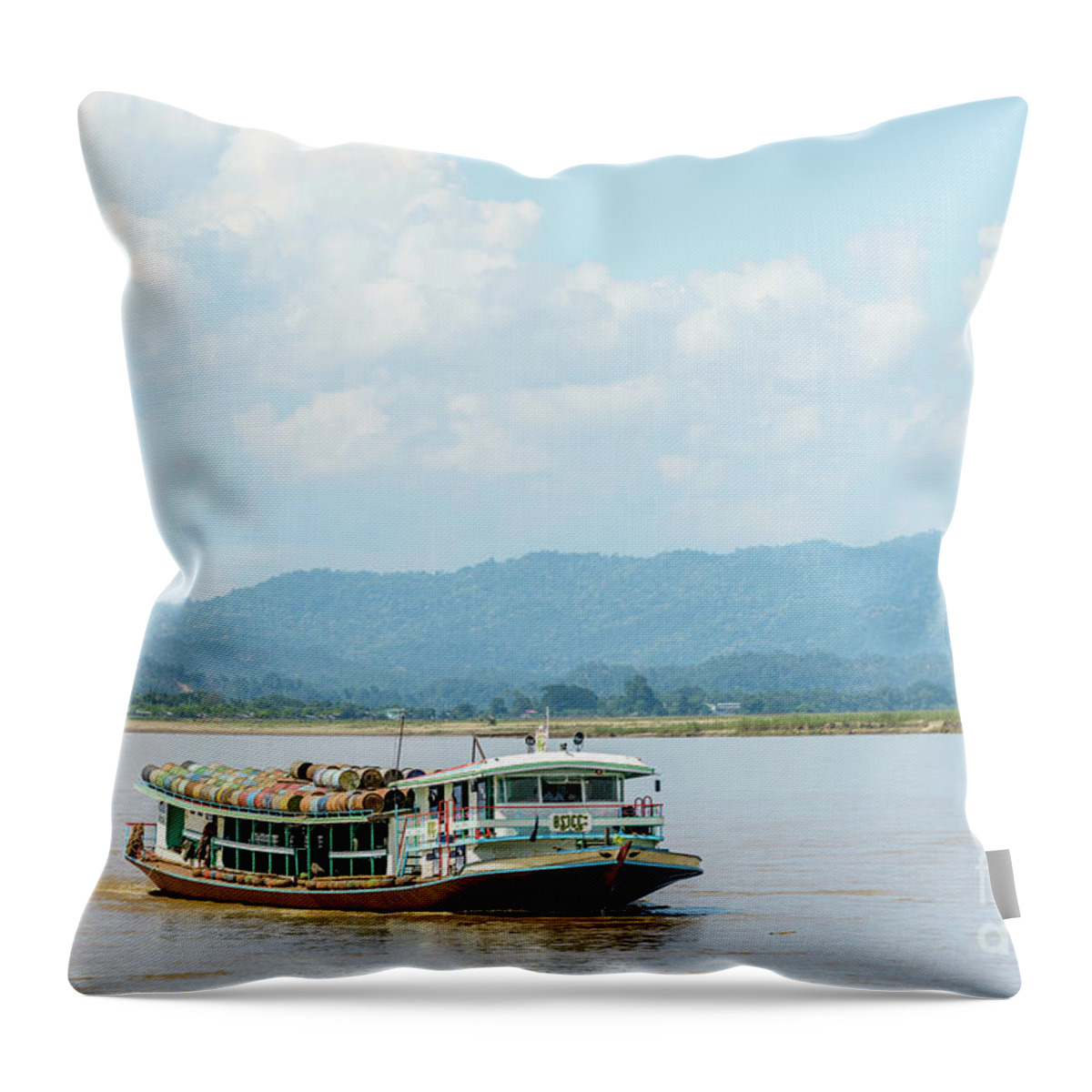 River Throw Pillow featuring the photograph Ferry on the Chindwin 3 by Werner Padarin