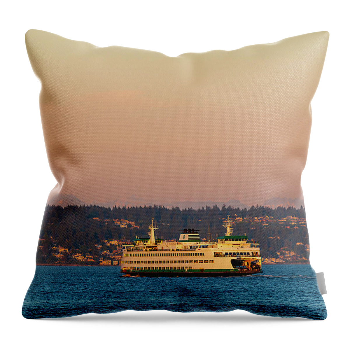 Ferry; Sunset; Edmonds; Kingston; Wsdot Throw Pillow featuring the digital art Ferry on the way to Edmonds, Washington by Michael Lee