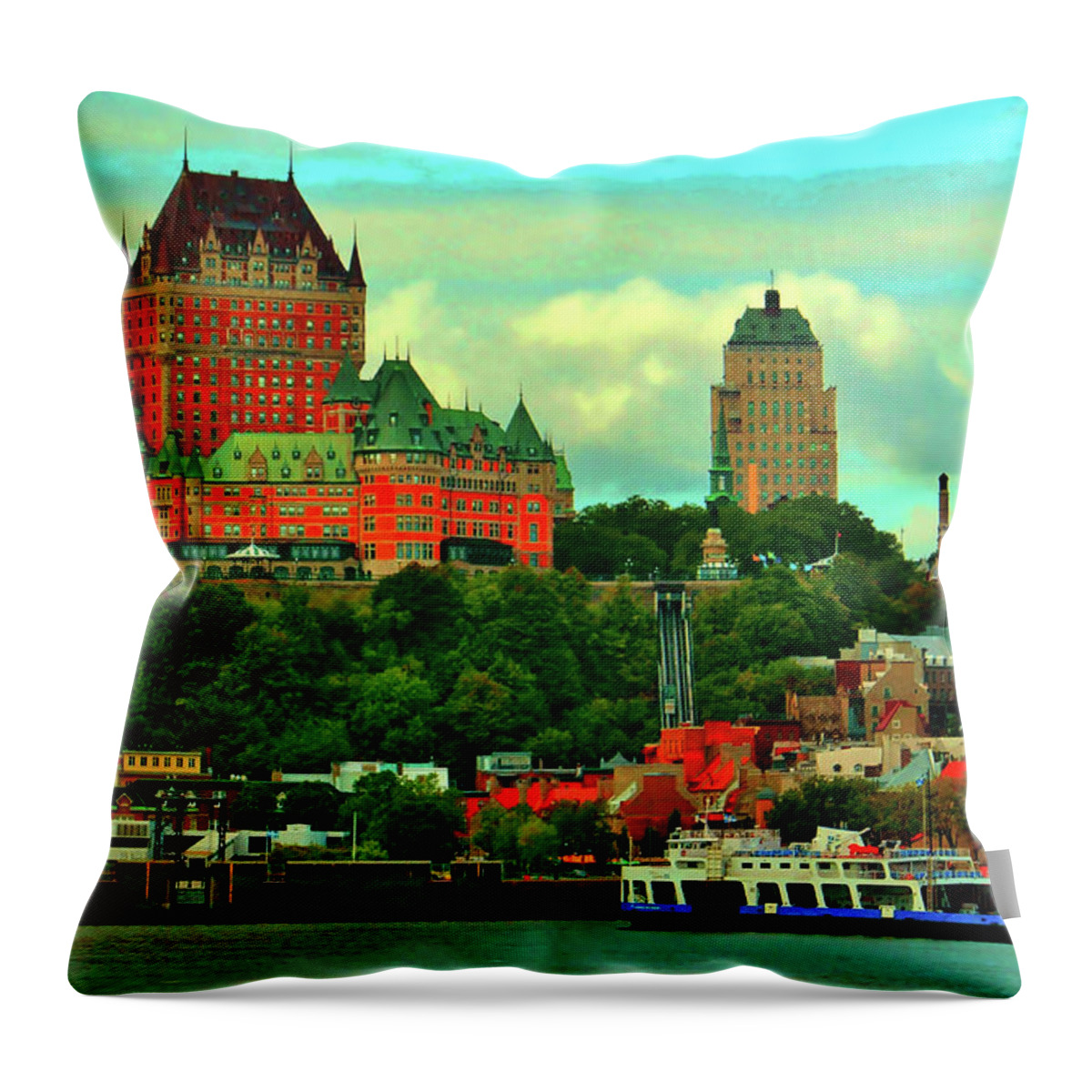 Summer Throw Pillow featuring the mixed media Ferry Ride Summer Day by William Rockwell