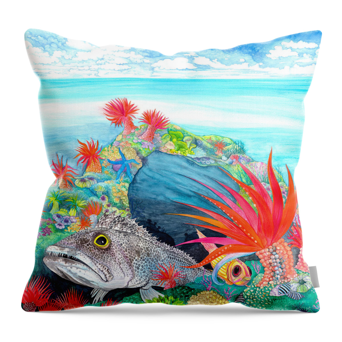 Adria Trail Throw Pillow featuring the painting Festive Fish by Adria Trail