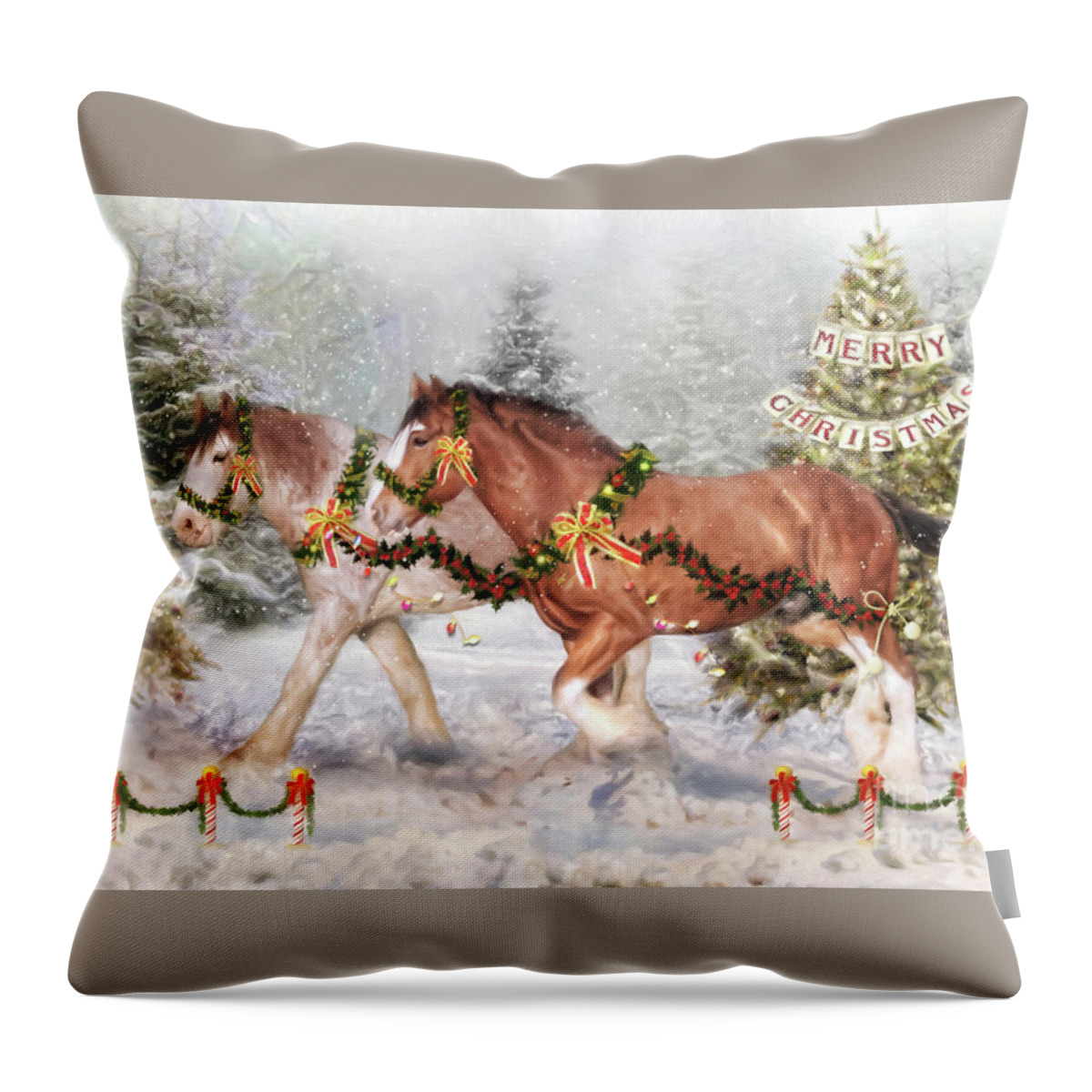Clydesdale Throw Pillow featuring the digital art Festive Fun by Trudi Simmonds