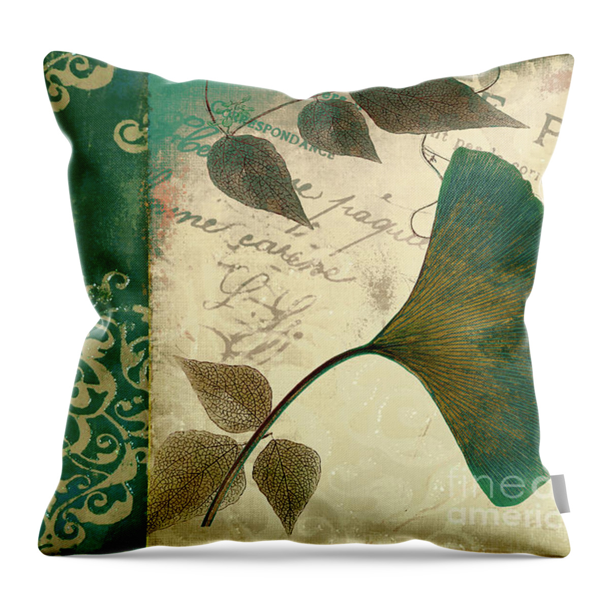 Leaves Throw Pillow featuring the painting Feuilles Leaves by Mindy Sommers