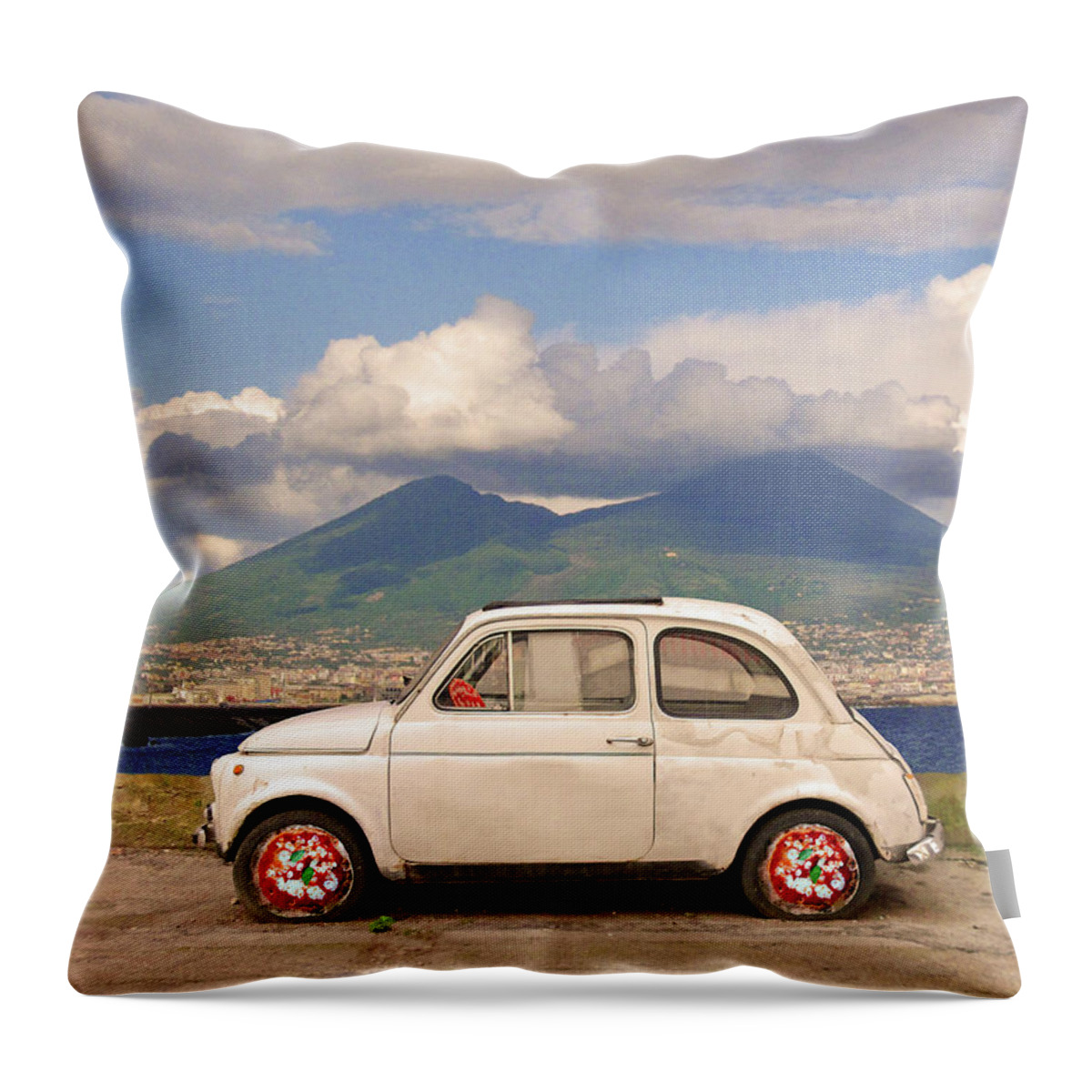 Fiat 500 Throw Pillow featuring the digital art Fiat 500 Pizza by Dario ASSISI