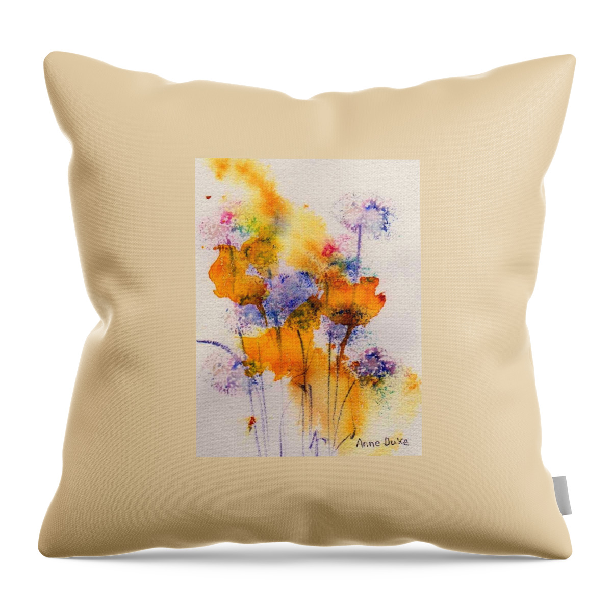 Floral Watercolor Throw Pillow featuring the painting Field Flowers by Anne Duke