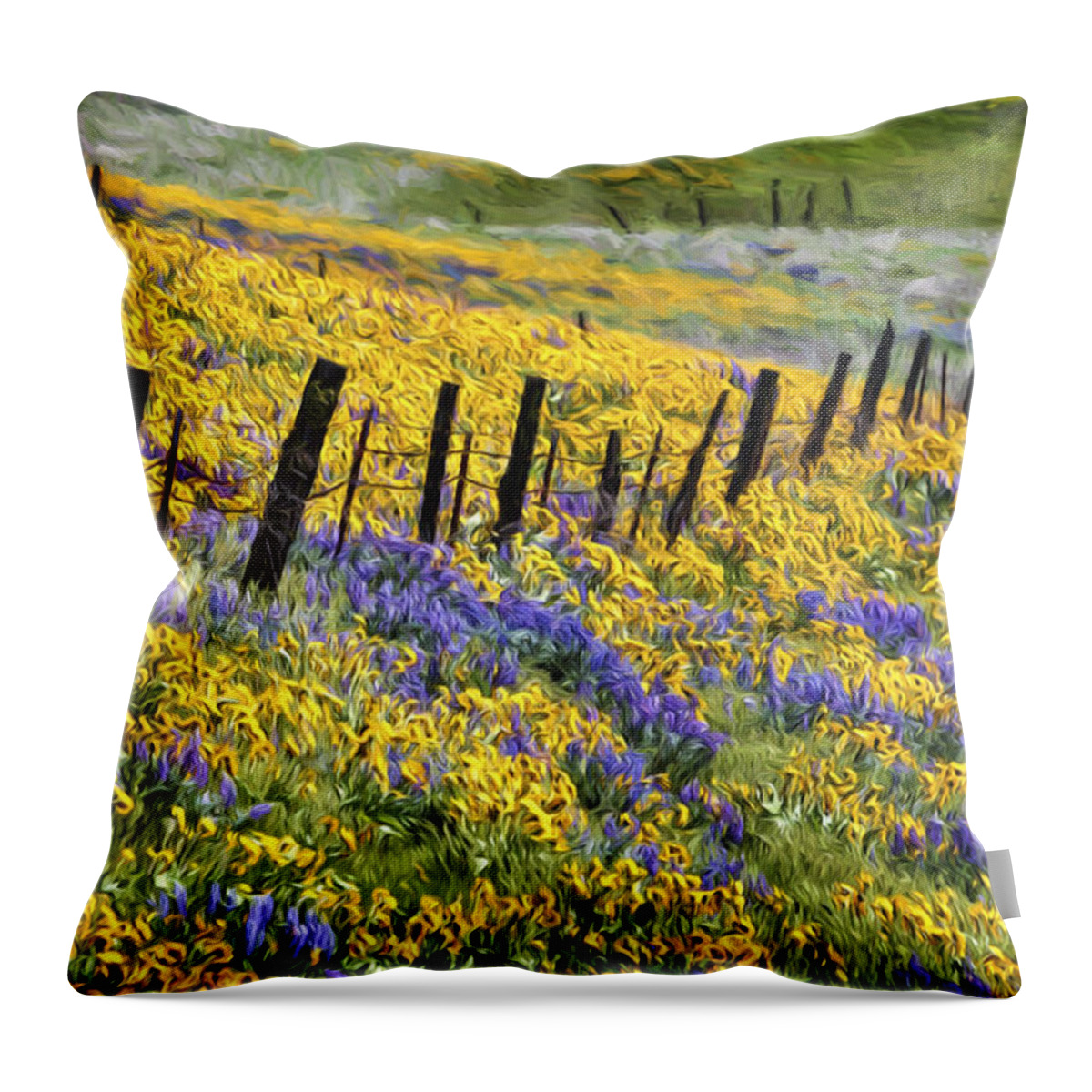 Field Of Gold And Purple Throw Pillow featuring the photograph Field of Gold and Purple by Wes and Dotty Weber