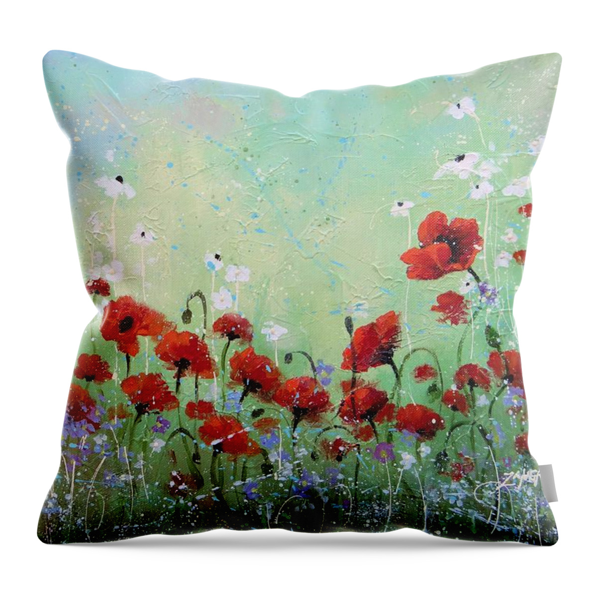 Poppies Throw Pillow featuring the painting Field of Imagination two by Laura Lee Zanghetti