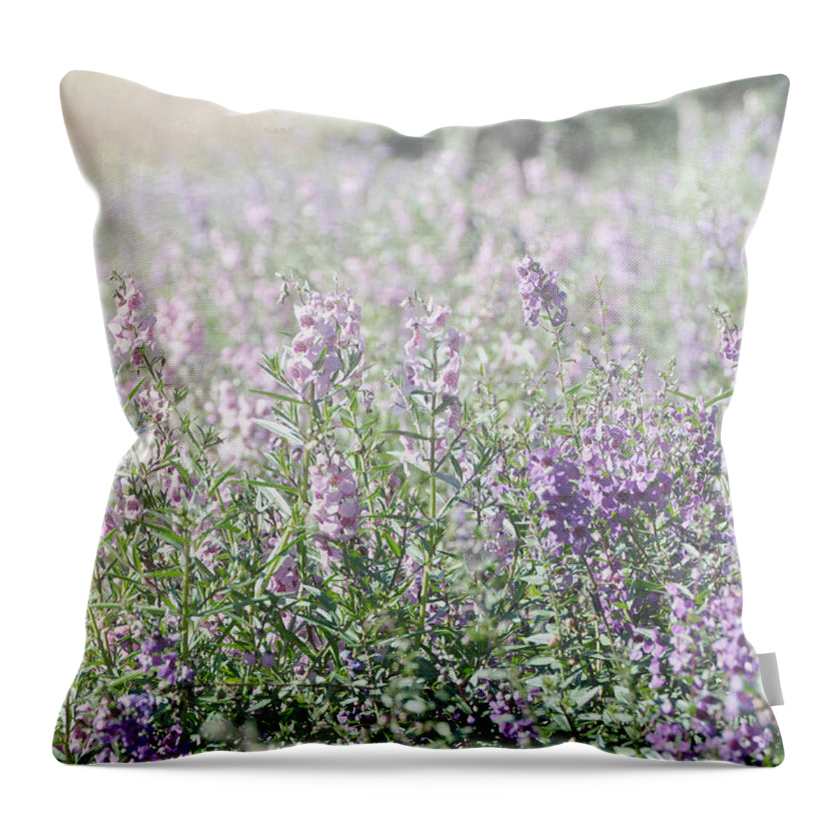 Lavender Colored Flowers Throw Pillow featuring the photograph Field of lavender flowers by Beverly Cazzell